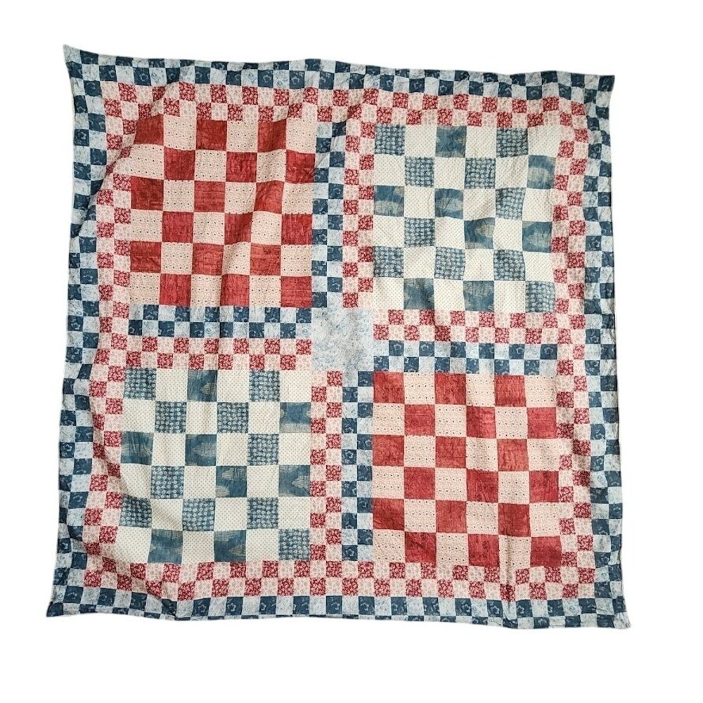 POTTERY BARN Americana Patchwork Cotton Tablecloth Quilt Style Red Blue 50x50